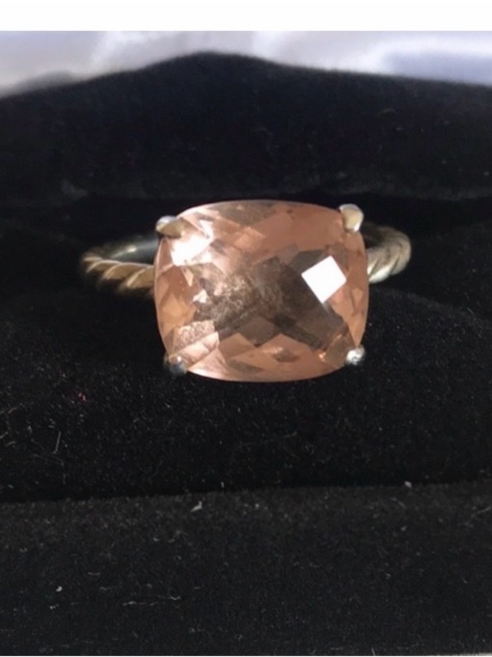 David Yurman Peach Cushion-Cut Gemstone on Twisted Band Ring